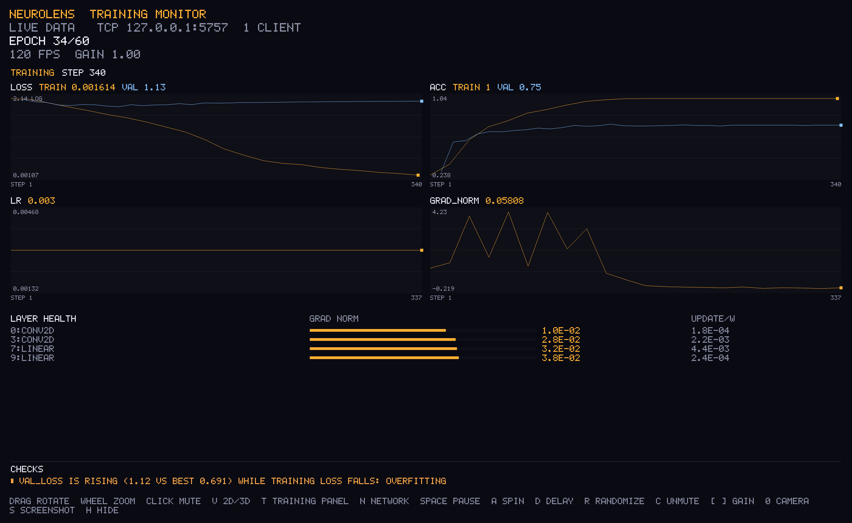 Training monitor flagging overfitting