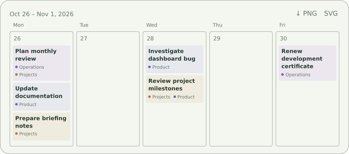 Week calendar inside chat