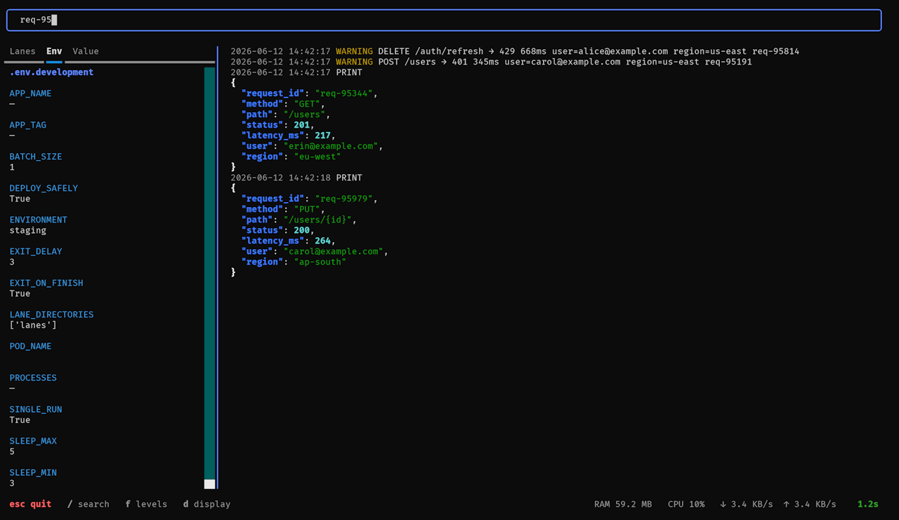 Search box and the Environment tab