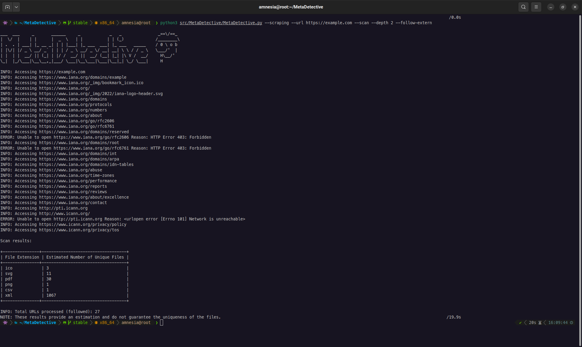 MetaDetective Scraping Demo Screenshot
