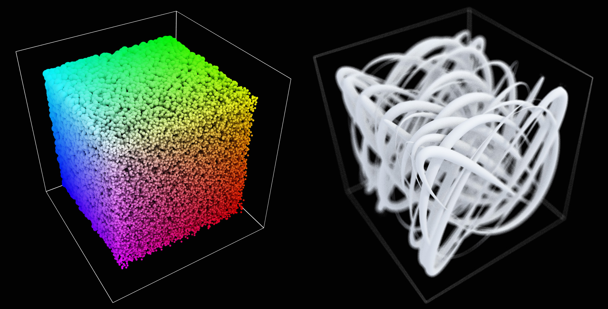 PlotOptiX screenshots, scatter and line plots ray tracing