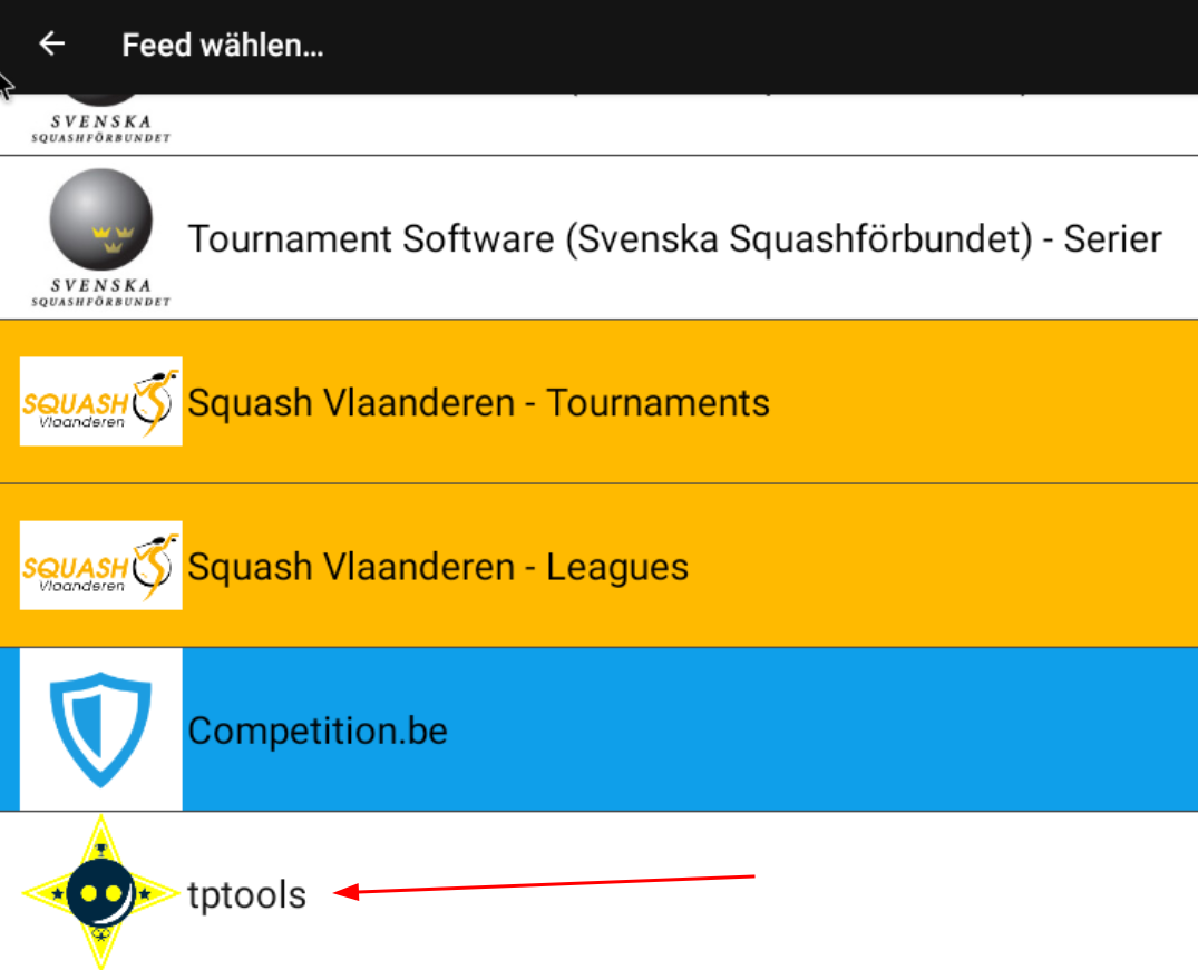 Screenshot of tptools as feed source in Squore