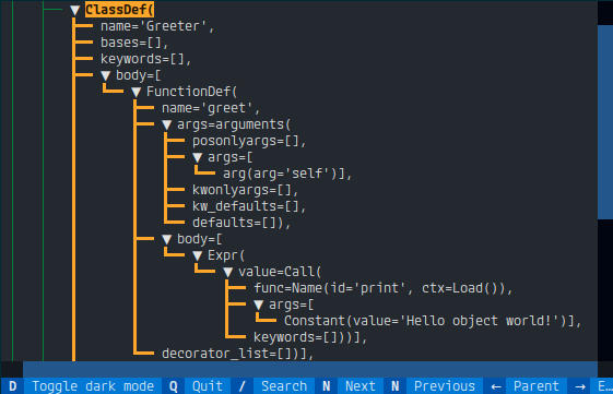 foldindent screenshot of indented AST