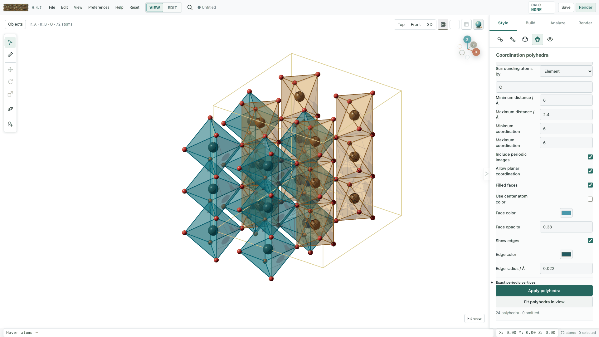 IrO2 coordination polyhedra with independent colors and face opacity