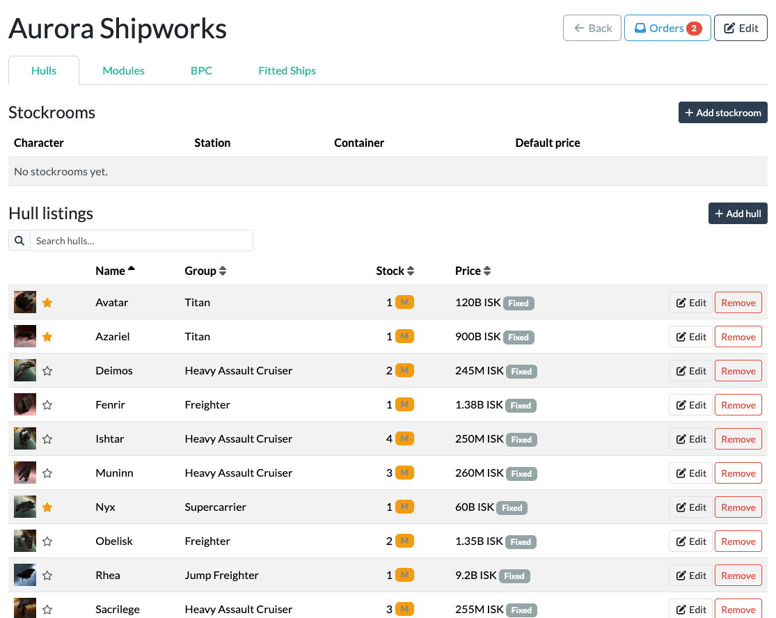 Managing hull listings — stock, pricing and featuring