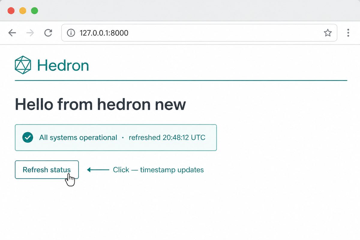 A Hedron app with a status panel updated by HTMX
