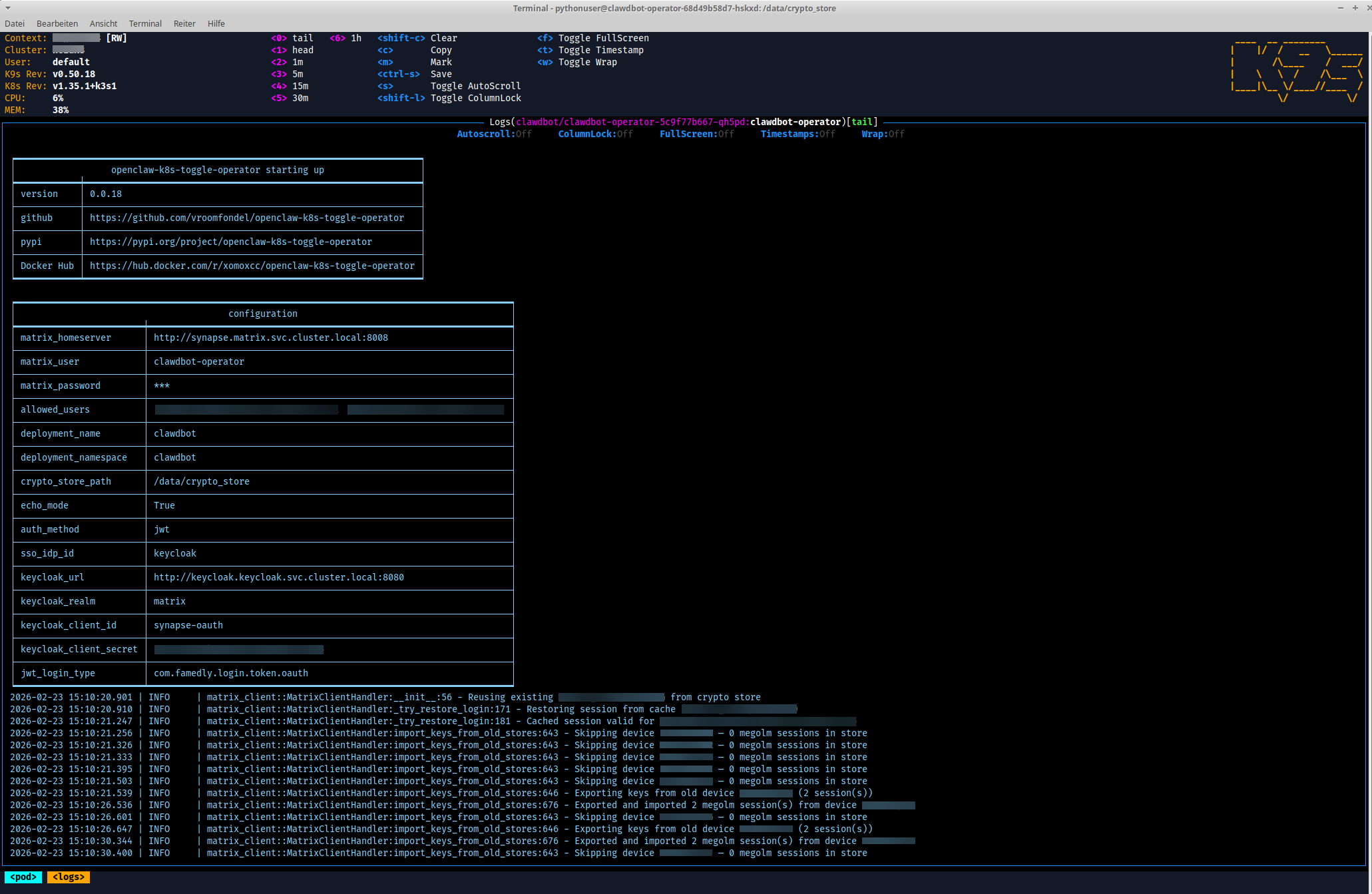 Operator startup with JWT auth and crypto store migration