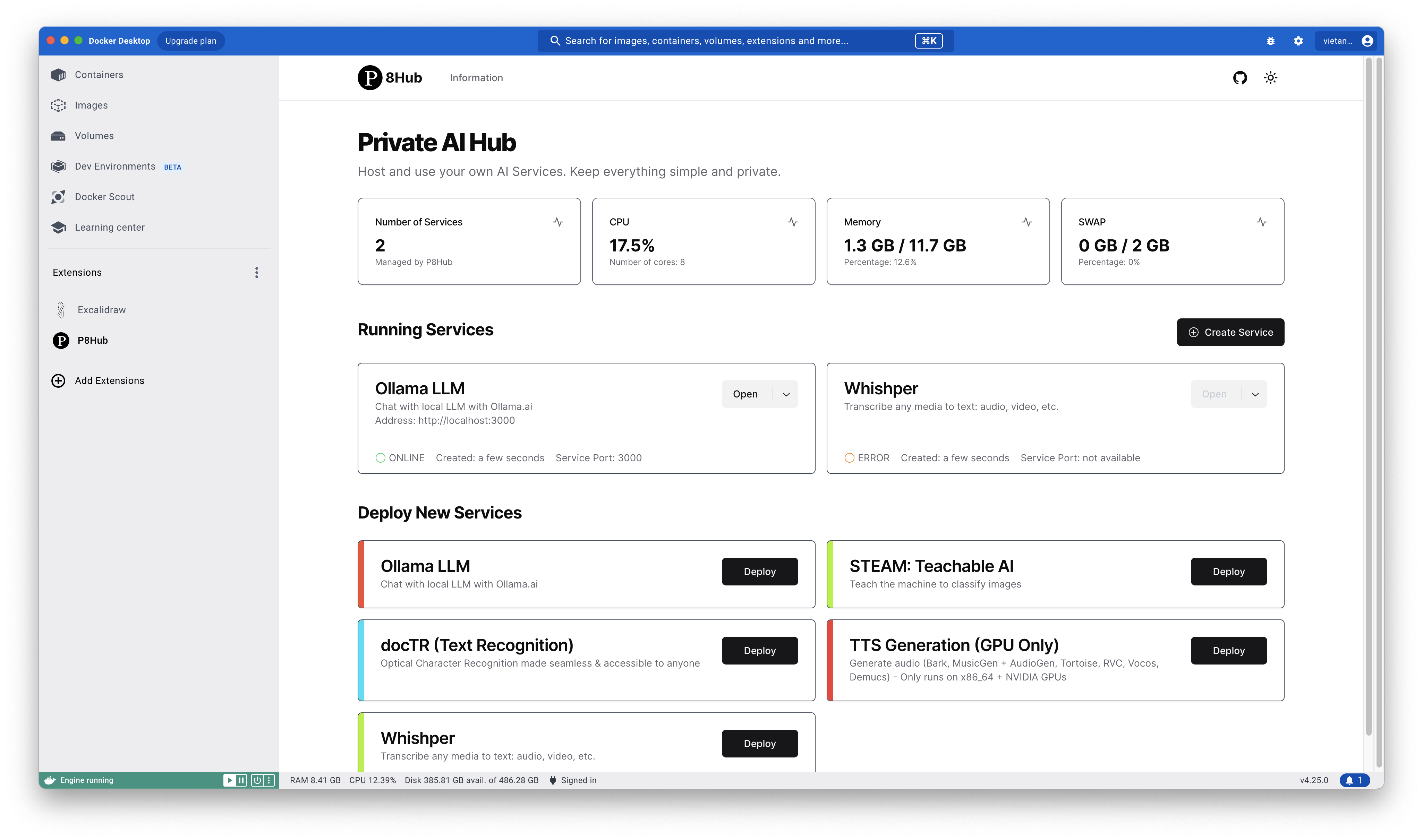 P8Hub Docker Extension