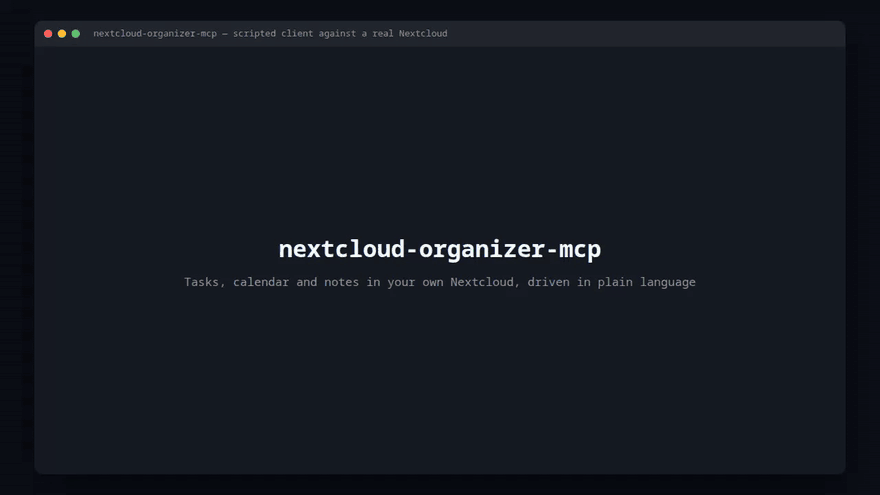 A scripted client creating a task, a recurring event and a time block, then reading the day's agenda