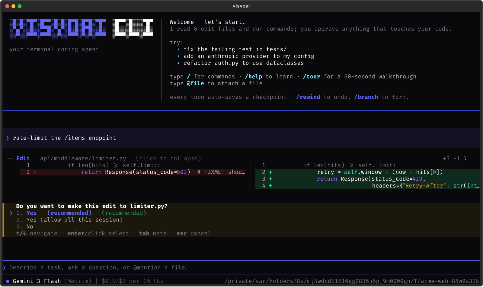 The permission gate — diff before approval