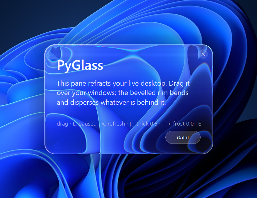 PyGlass refracting the live desktop