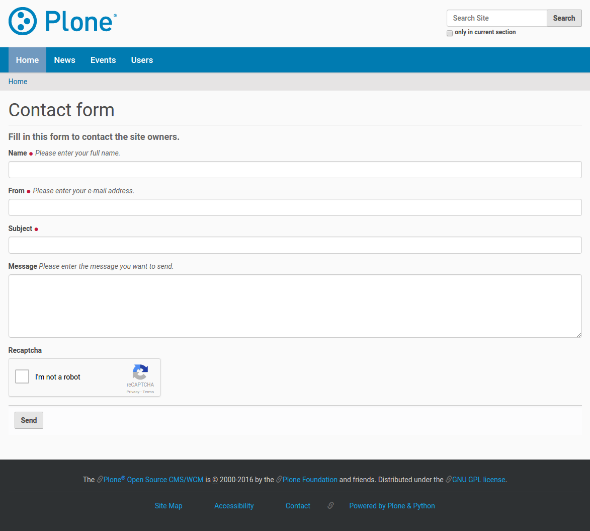 Plone reCAPTCHA contact form