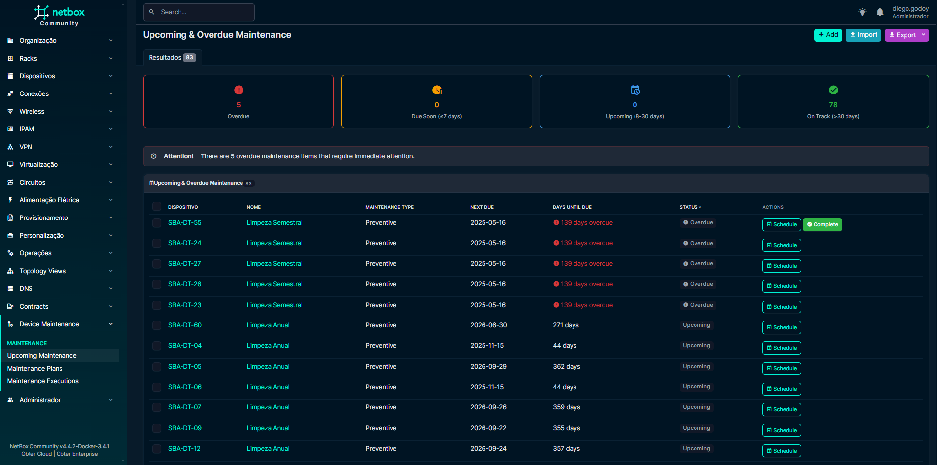 Upcoming & Overdue Maintenance