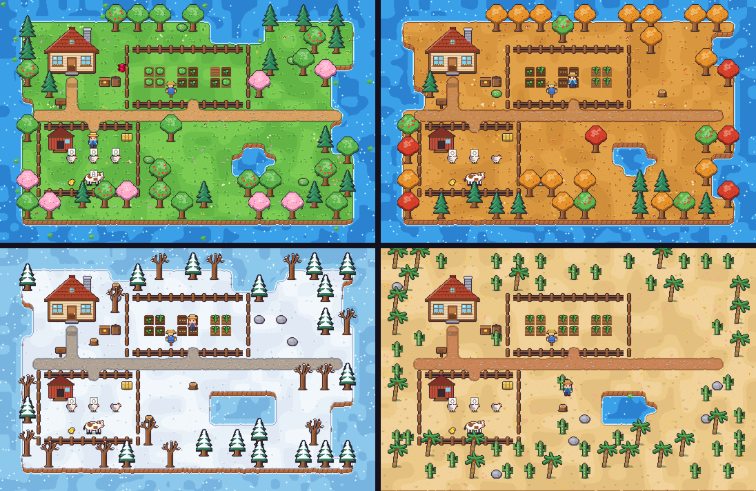 The same kind of farm in spring, autumn, winter and the desert