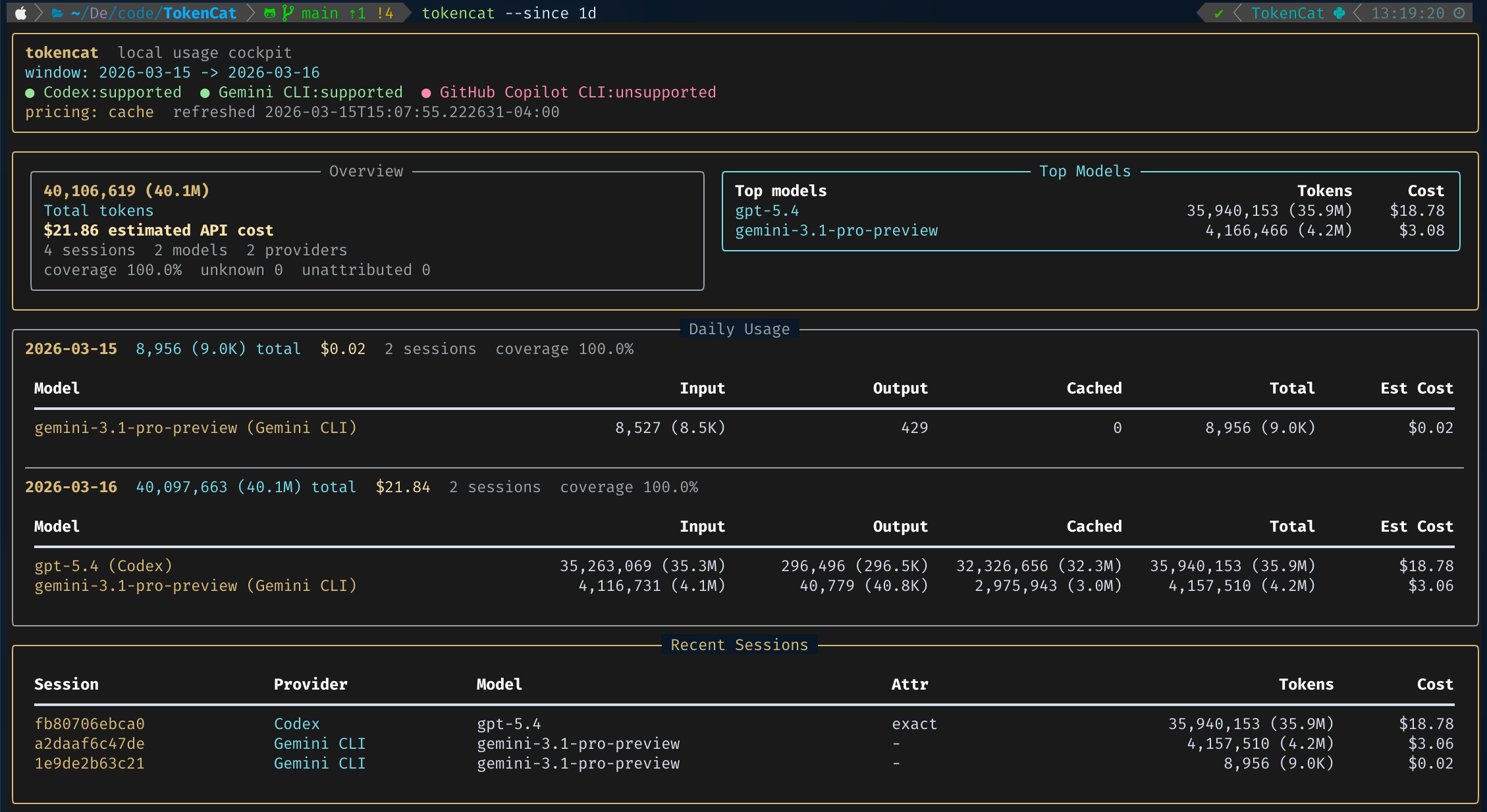 TokenCat dashboard demo