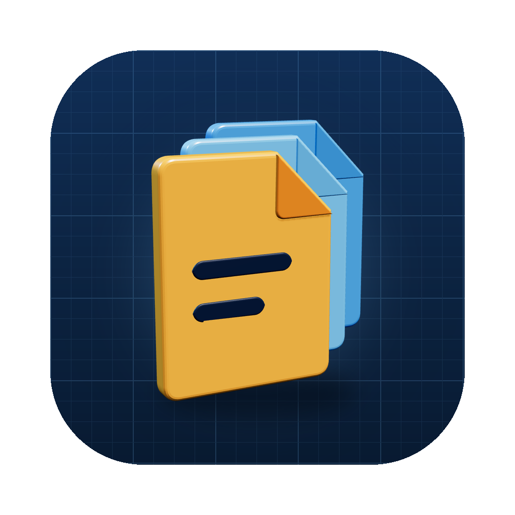 Interlatch app icon: amber and sky-blue session pages on a navy tile
