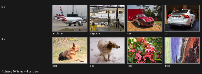 A contact sheet of frames and their class labels