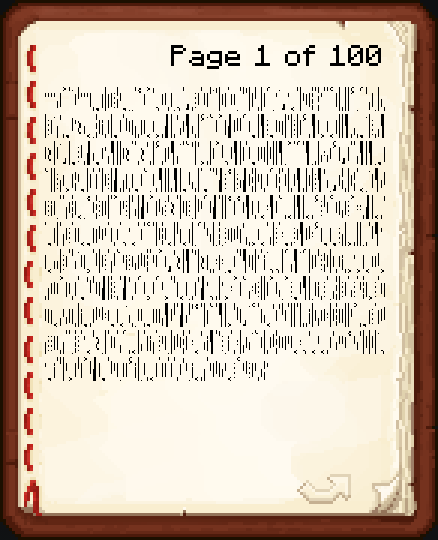 Minecraft book page filled with mcbase64x32 characters