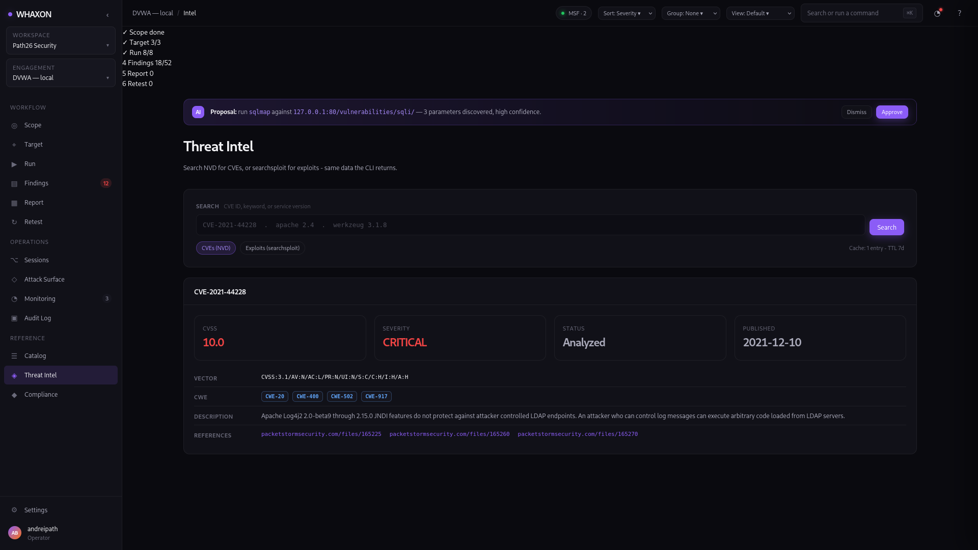 WHAXON intelligence interface