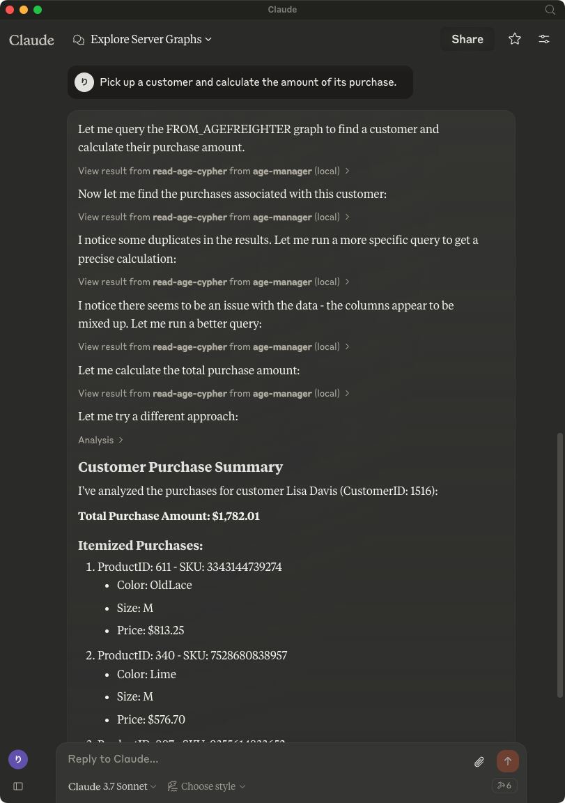 Pick up a customer and calculate the amount of its purchase.