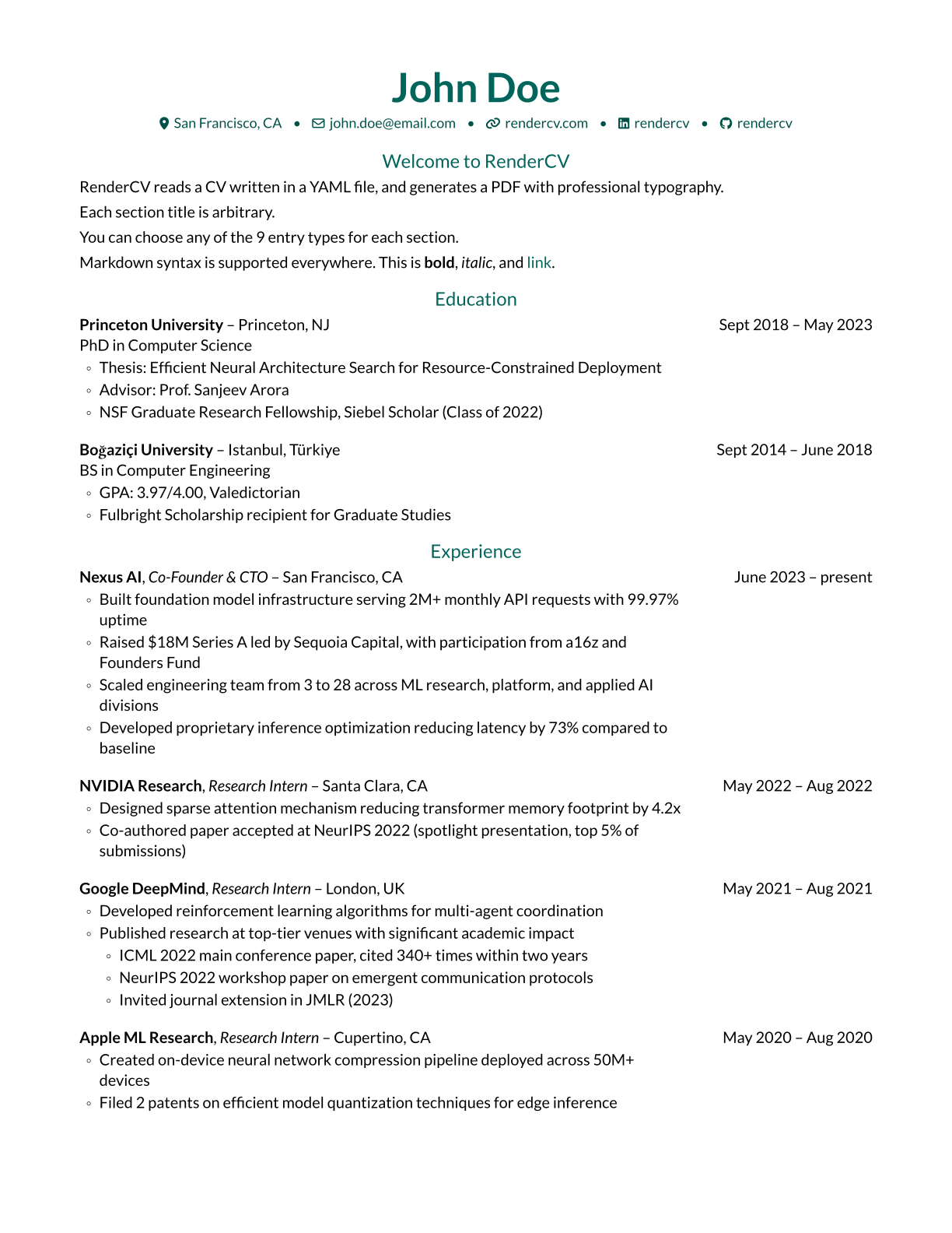 Opal Theme Example of RenderCV