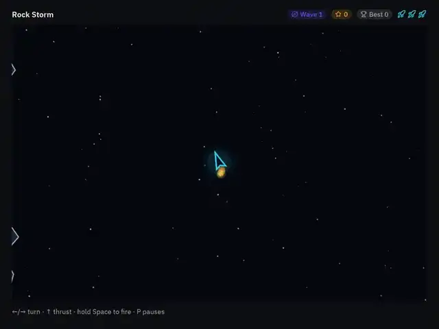 Asteroids: a ship turns and shoots at rocks