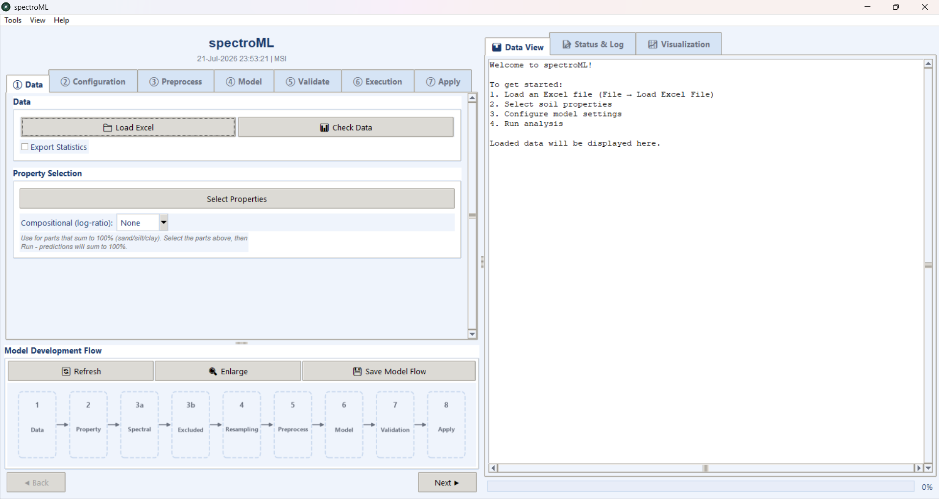 spectroML main window