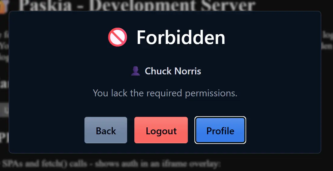 Forbidden dialog, dark mode