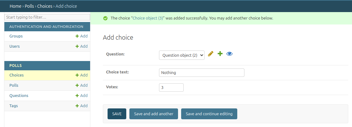 Image of the creation of Choice objects 3