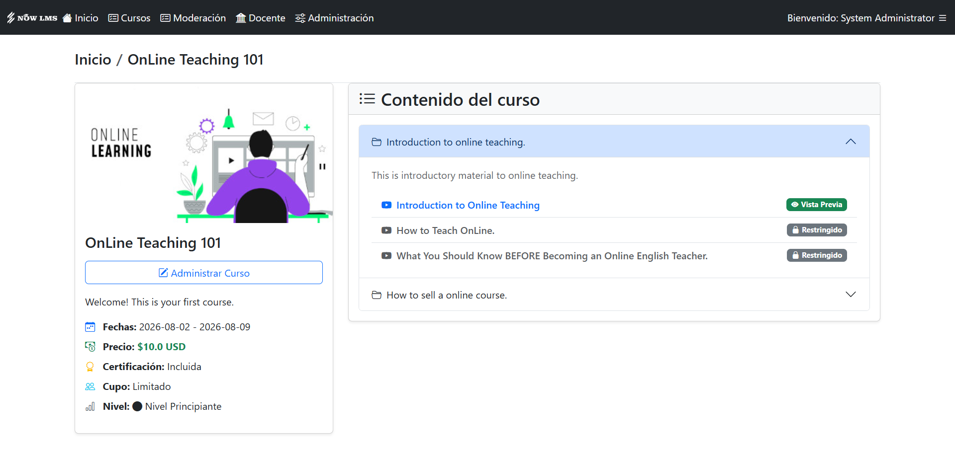 Default NOW LMS view