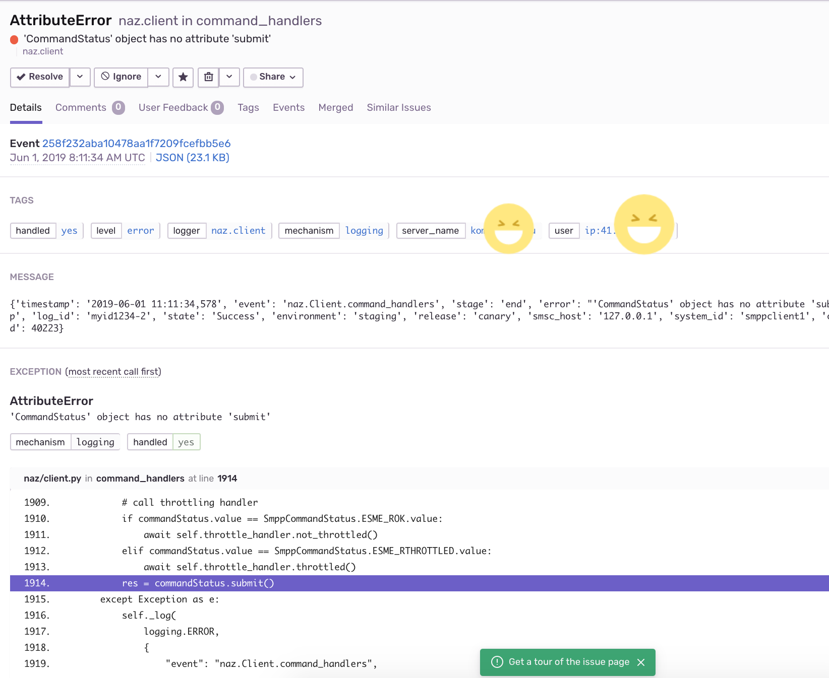 naz integration with sentry