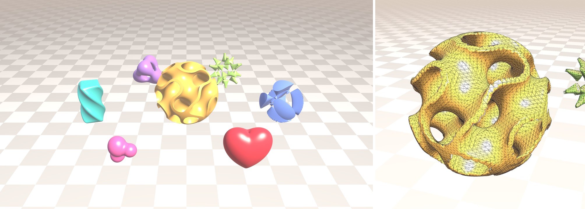 Scene of the 8_levelset.py example meshed by cupmb