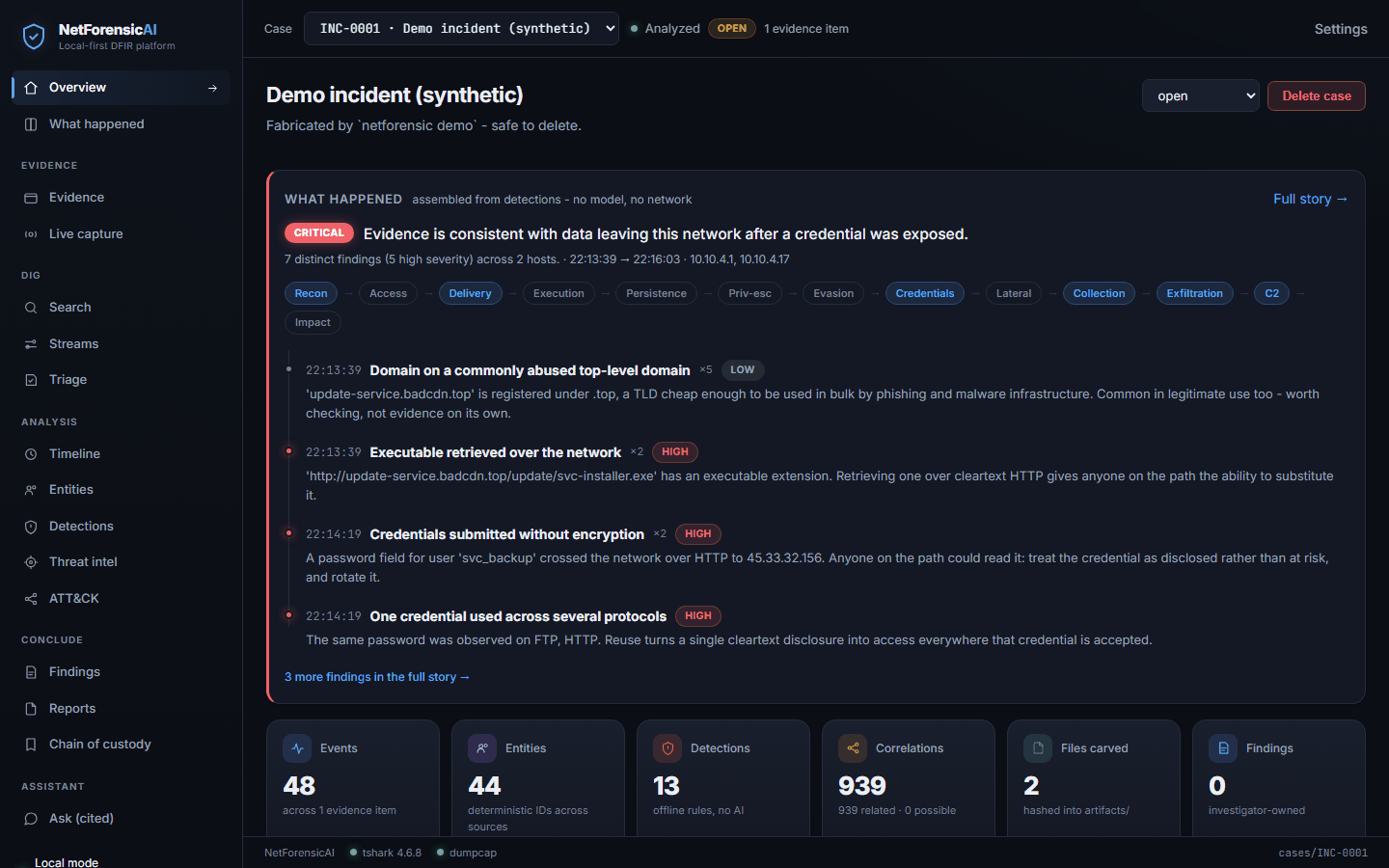Case overview dashboard with the story summary and KPI tiles