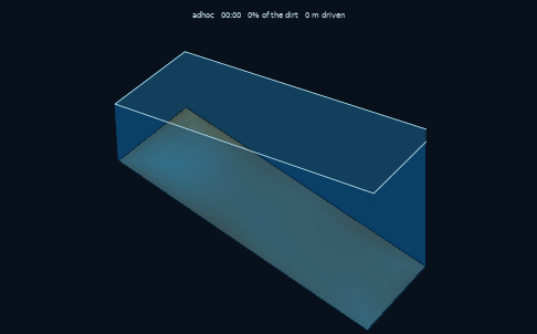 A sloped pool rendered as a 3D basin, the camera orbiting as the cleaner works the floor