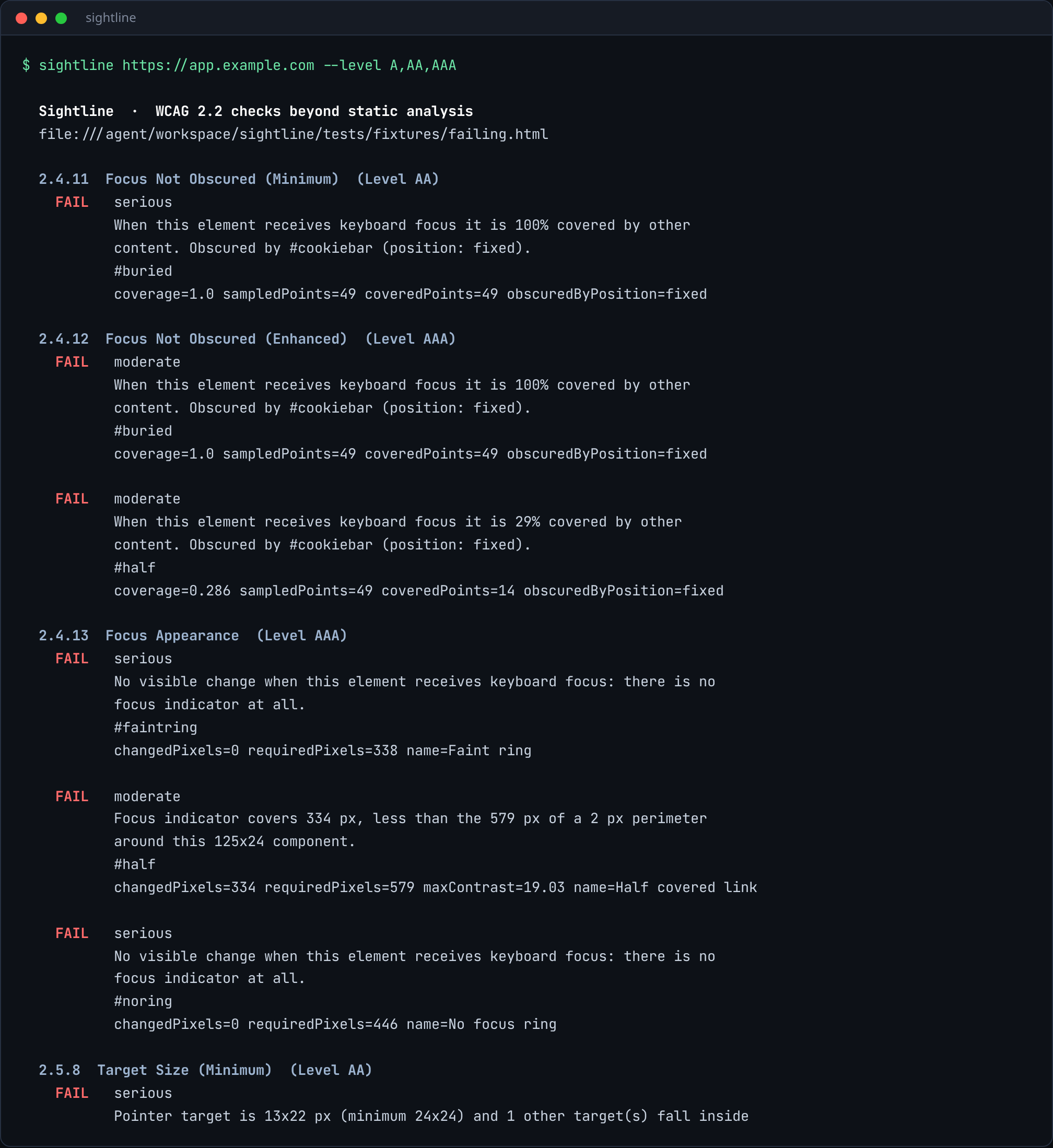 Sightline terminal output