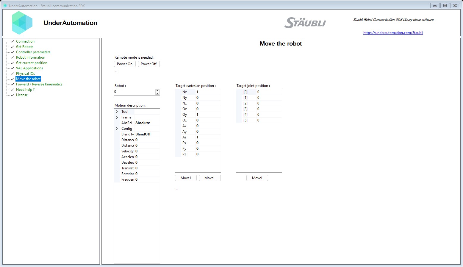 UnderAutomation Staubli communication SDK