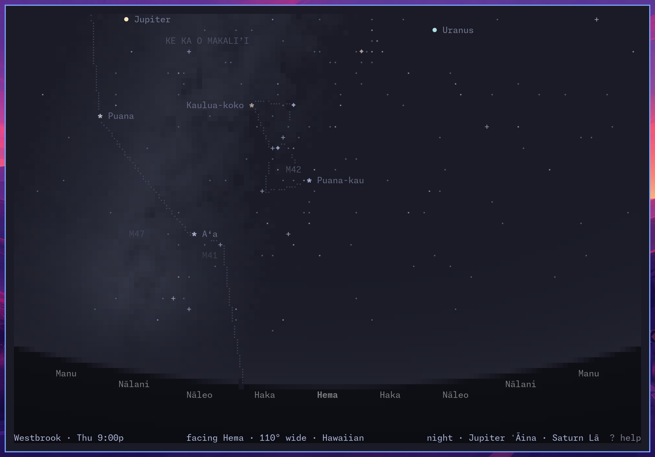 the same January sky in the Hawaiian tradition, with the star compass along the horizon