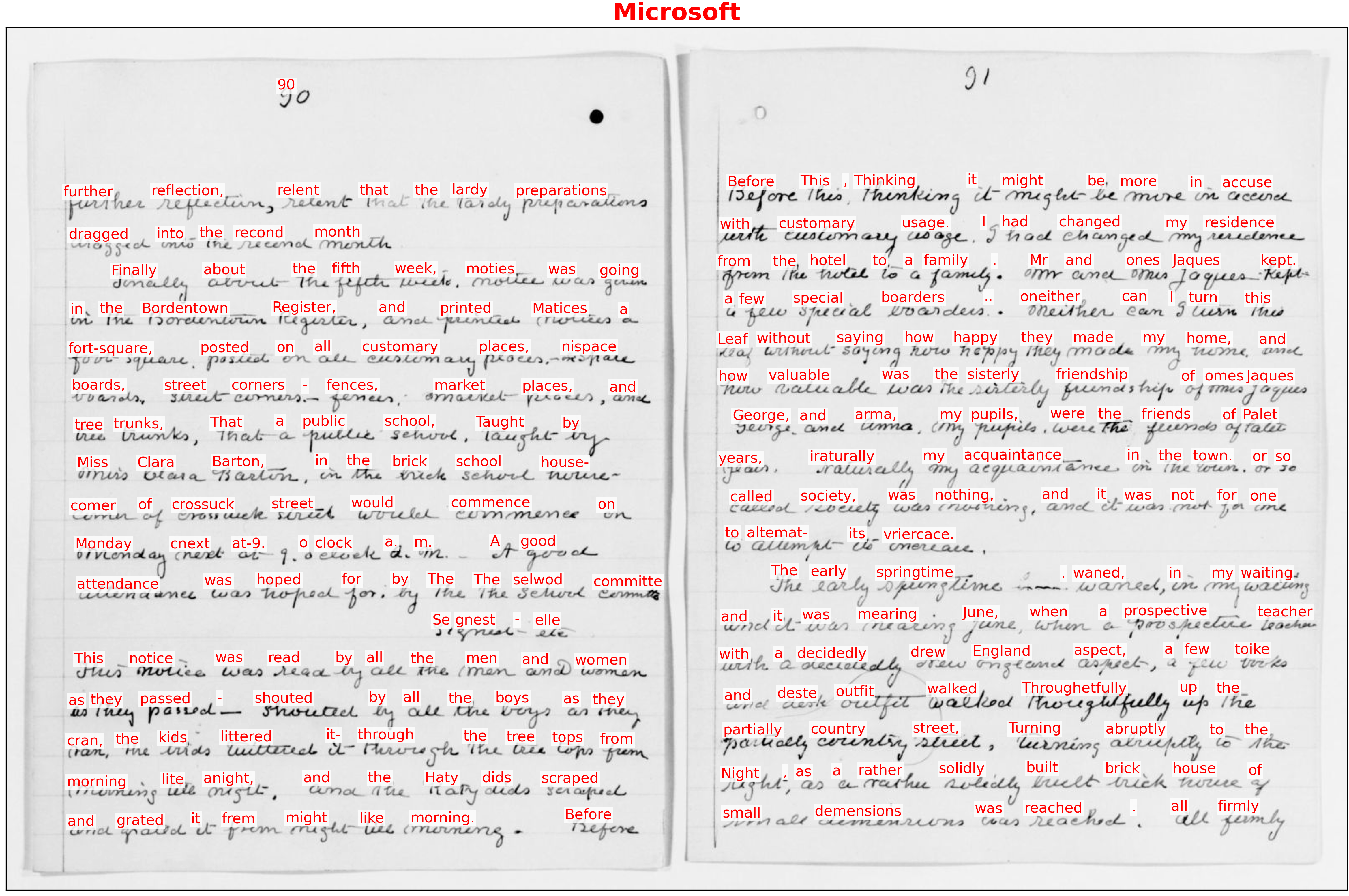 Example of running Microsoft's service on a page from Clara Barton's unpublished draft book, The Life of My Childhood.
