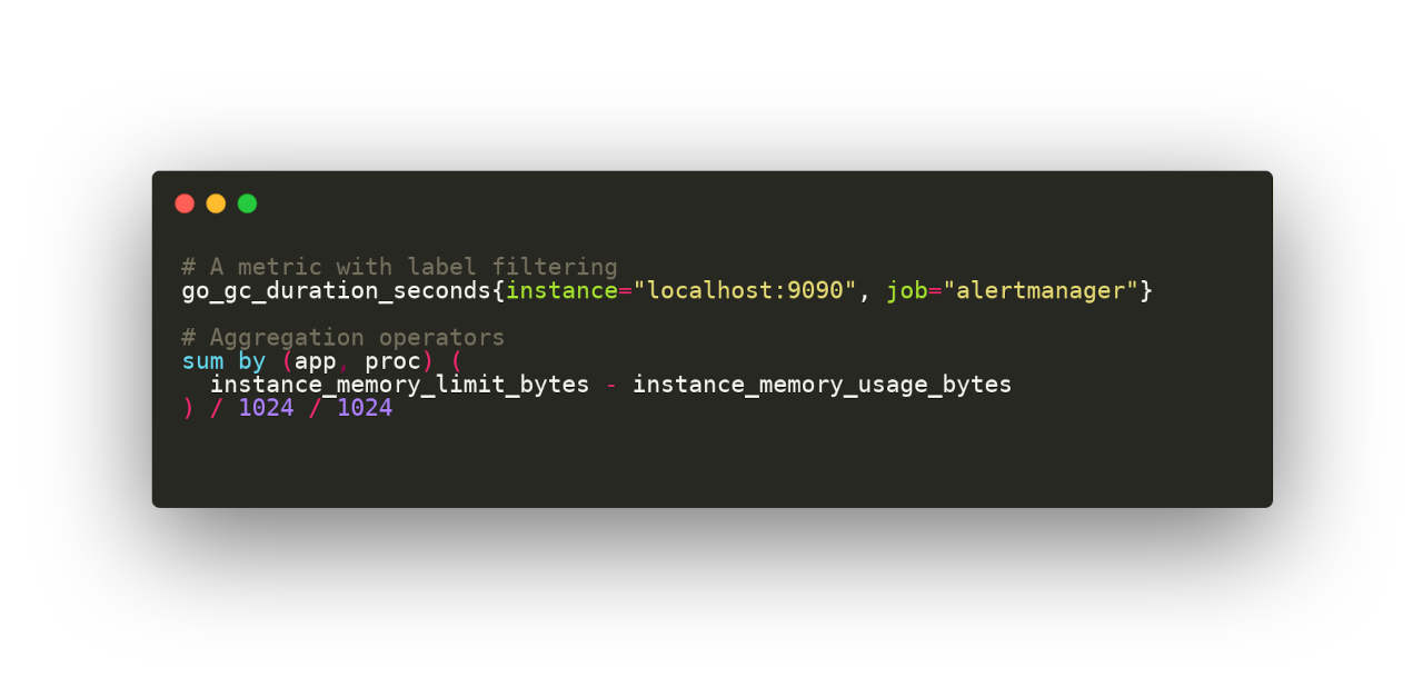 PromQL syntax highlighted