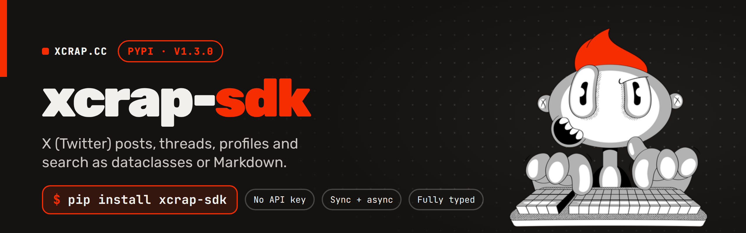 xcrap-sdk — the official Python client for XCrap: X (Twitter) posts, threads, profiles and search as dataclasses or Markdown