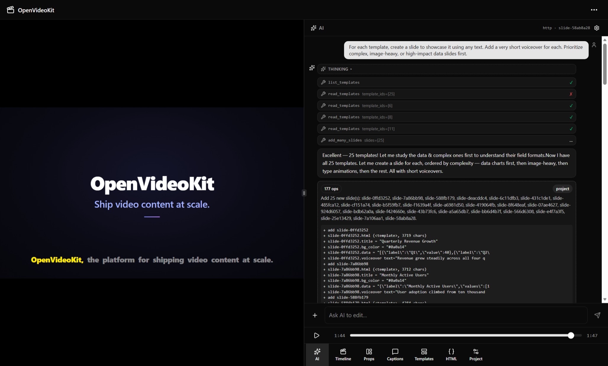 Editor screenshot with the prompt that generated the demo video