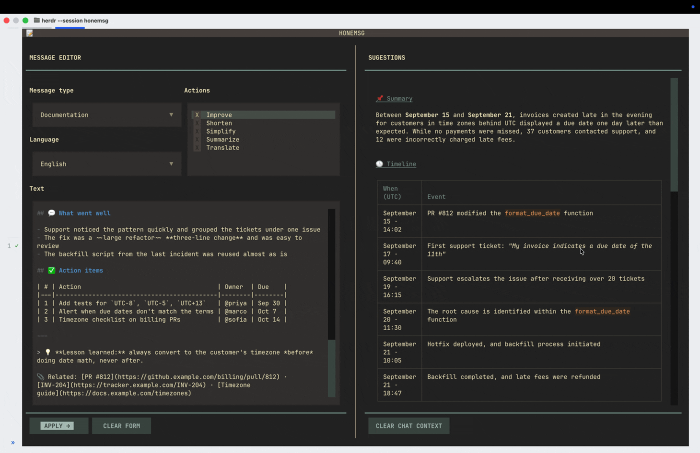 Honemsg mejorando un informe de investigación en Markdown