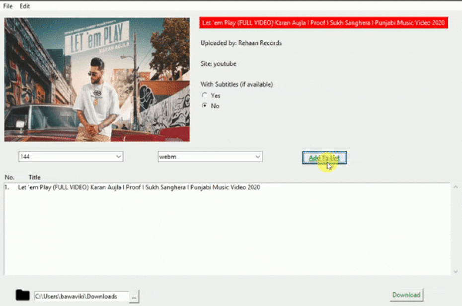 youtube-dl-gui main window