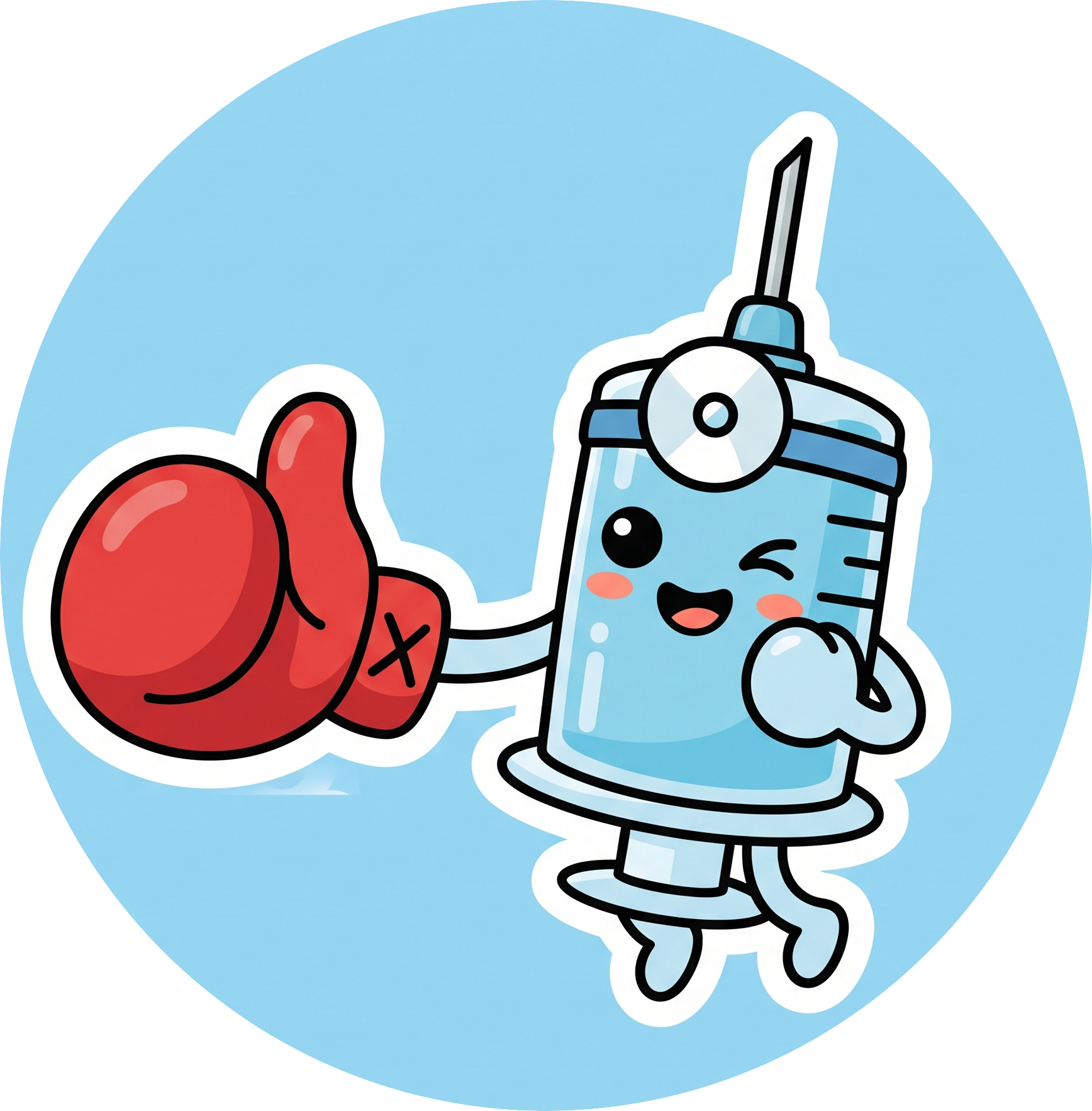 SkillJab mascot — a winking syringe with a boxing glove, jabbing a bar chart