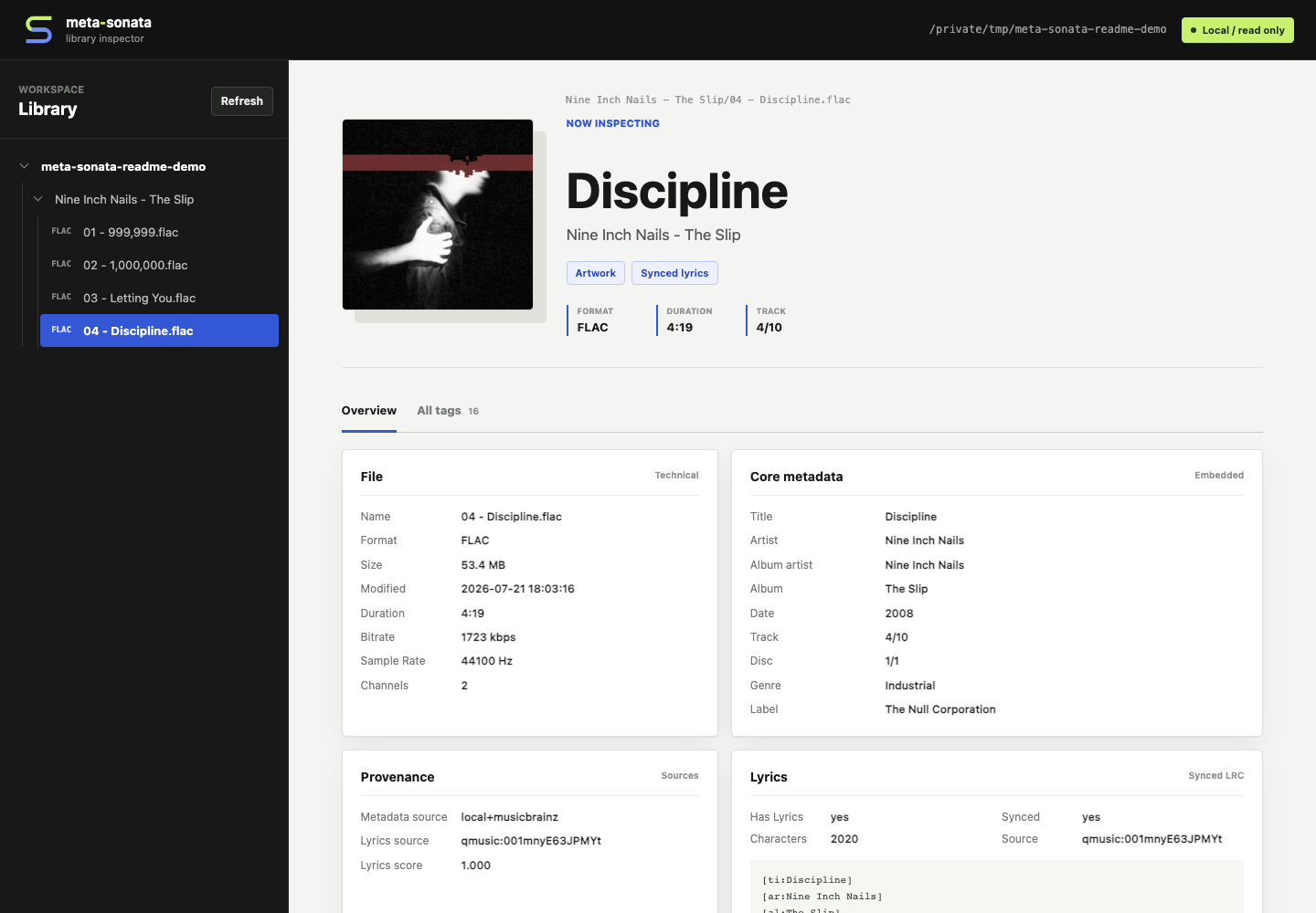 meta-sonata read-only metadata browser