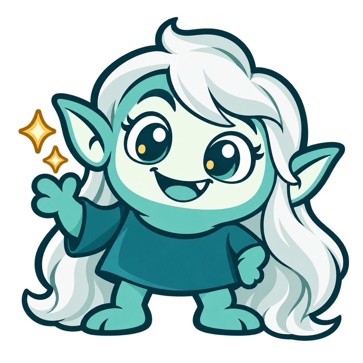 Veela, a magical gremlin mascot with long silver hair