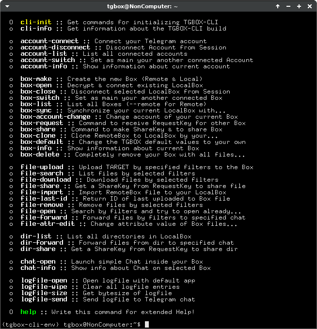 List of the TGBOX-CLI commands