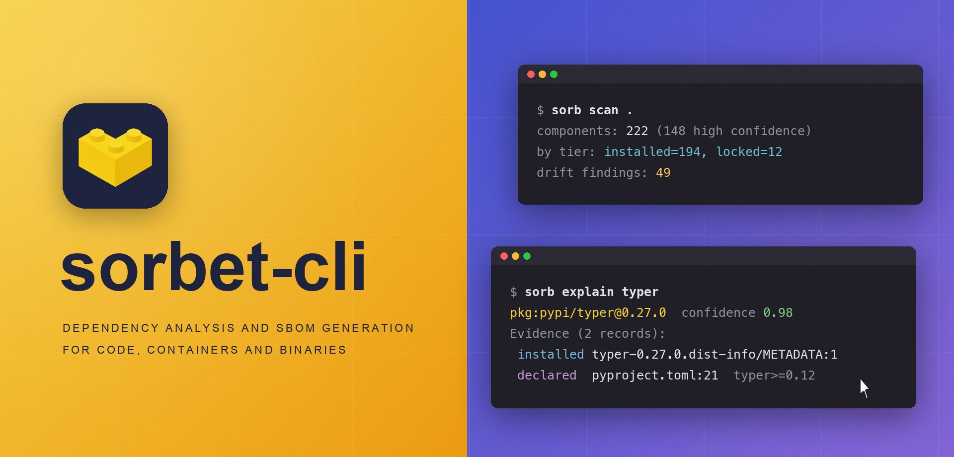 sorbet-cli - dependency analysis and SBOM generation for code, containers and binaries
