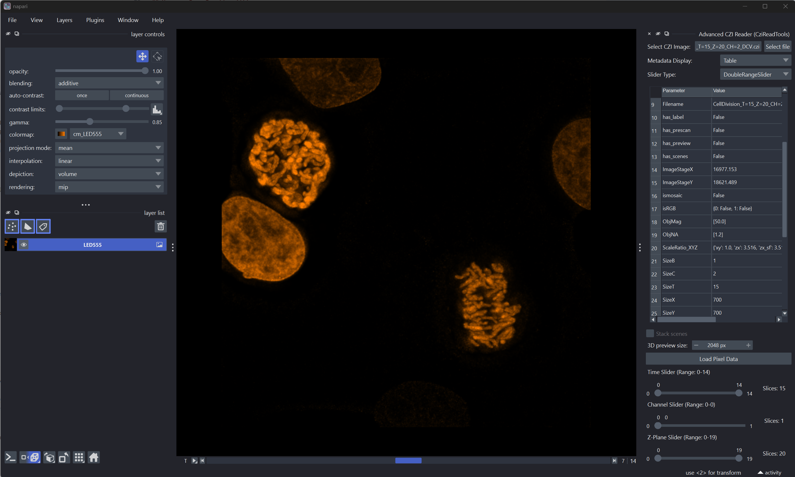 Loaded CZI subset in napari