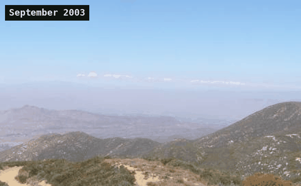 Fifteen years of one hillside in the San Bernardino National Forest, every April and September, aligned onto one view